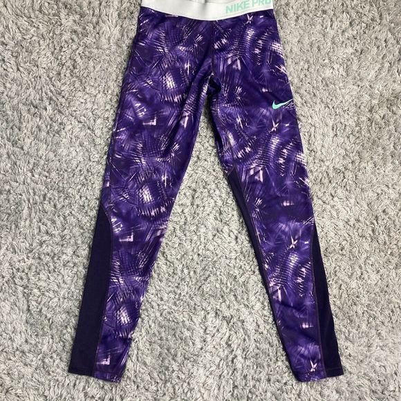 Nike Dri-Fit Womens Purple Printed Leggings XL Activewear Tight - Picture 1 of 8